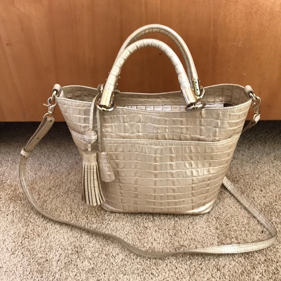 BRAHMIN cream with gold satchel with crossbody strap - Picture 2 of 12
